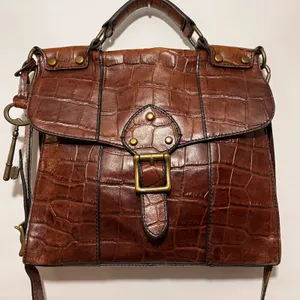 Fossil Crossbody Bag‎ Croc Embossed Leather Brown Women Small ZB5438 thumbnail 1