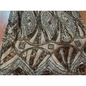 Free People Daydreaming Embellished Mini Beaded Skirt Antique Gold‎ Sz 0 thumbnail 13