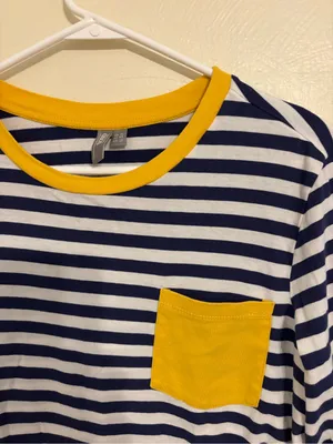 ASOS Navy White Striped Long Sleeve Top US 12 Yellow Pocket Nautical thumbnail 6