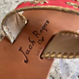 Jack Rogers Jacks Flat Sandal Large Pink Gold Preppy Coastal Rondelle Whipstitch thumbnail 5