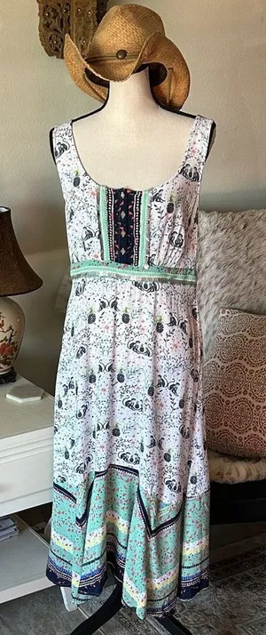 Mantaray white boho novelty monkey pineapple floral sleeveless maxi dress 14​ thumbnail 1