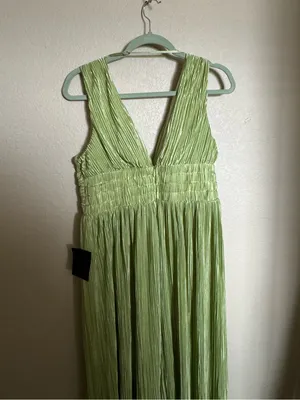 Lulus Melitta Lime Green Plisse Sash Maxi Dress Sz L NEW Formal Gown thumbnail 6