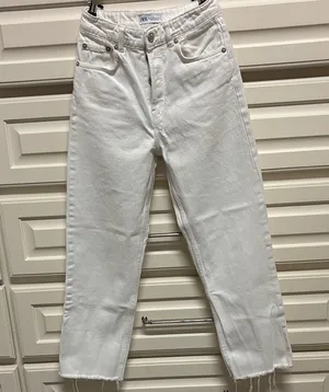 Zara White Straight Leg Jeans High-Waisted thumbnail 1
