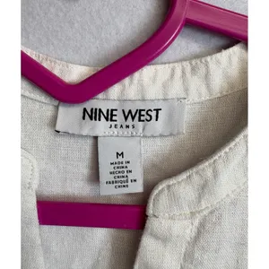 Nine West Jeans Womens Linen Blend Button Down Top Cream Long Sleeve Medium thumbnail 6