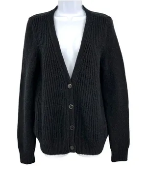 Wilfred Ribbed Black Wool-Blend Button-Up Cardigan Sweater Size Medium Classic thumbnail 1