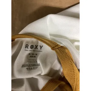 Roxy Womens Ribbed Raglan Baby Tee Mustard White Floral Logo Crop Top Size Med thumbnail 4