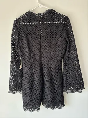 Aqua Black Crochet Lace Mini Dress Bell Sleeves Whimsigoth thumbnail 7