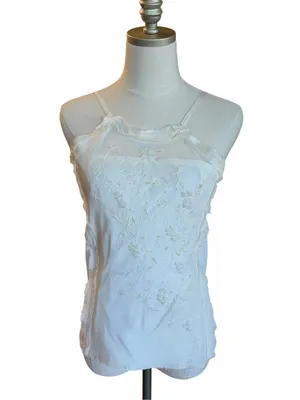 Y2K Fairy Beaded Sheer Silk Cami Halter Top Size S White Coquette Angelcore thumbnail 2