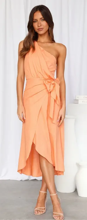 Hello Molly HOLDING ON MIDI DRESS ORANGE linen dress M here‎ comes the sun thumbnail 1