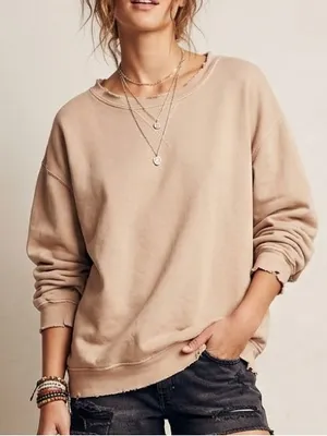 Free People Oversized Crewneck Sweatshirt Size Large Distressed Boho Pullover thumbnail 1