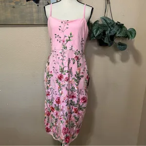 Lulus Blooming For Love Pink Floral Embroidered Midi Dress thumbnail 3