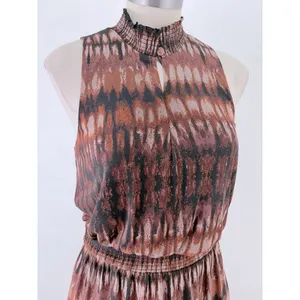 Evereve Brown Rust Ikat Print Smocked Tiered Midi Dress Pockets Small thumbnail 6