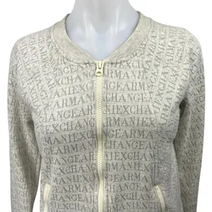 Armani Exchange Gray Spell Out Logo Metallic Zip Up Bomber Sweater Jacket Size L thumbnail 3