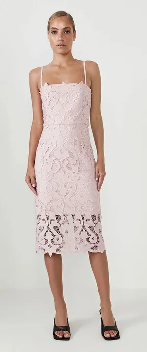Bardot Lina Lace Midi Dress in Pink Rose Size 4 thumbnail 1