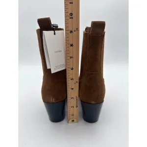 Mango Western Tobacco Cognac Brown Bovine Suede Leather Block Heel Boots 9.5 thumbnail 5