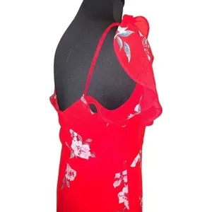 Speechless Red Floral A-Line V-Neck Short Sleeve Flutter Hem Midi Dress Size L thumbnail 4