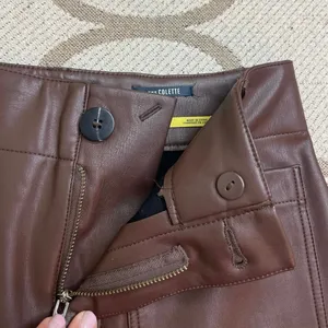 Maeve Anthropologie Colette Faux Leather Wide Leg Pants Dark Brown Size 28 thumbnail 12