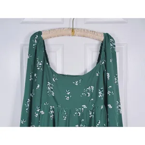 Abercrombie & Fitch Floral Babydoll Mini Dress Size LT Green Romantic Whimsical thumbnail 5