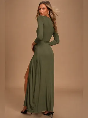 NWOT Lulus Garden District Olive Green Wrap Maxi Dress Size Medium thumbnail 3