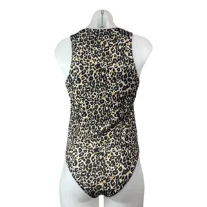 Zara Beige Black Leopard High Neck Animal Print Sleeveless Tank Bodysuit Top M thumbnail 2