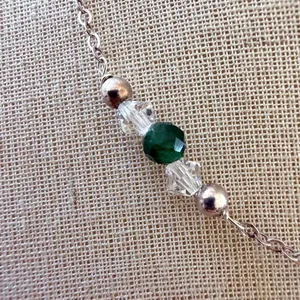 Vintage Sterling Silver Green Stone & Crystal Necklace Emerald Tone Beaded Neck thumbnail 2