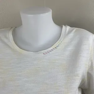 Loveshackfancy White Yellow Speckled Tshirt Women’s Sz XS Cotton Top *Flaw thumbnail 3