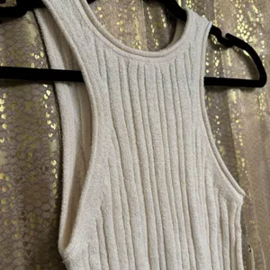 Anthropologie Ivory Cream Stretch Ribbed High Neck Tank Top Small NWT thumbnail 4