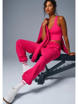 Alo Accolade Sweatpants Pink Summer Crush Hot High-Rise Waist Sweats Joggers S thumbnail 6