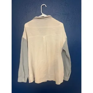 Wishlist Apparel Colorblock Gauze Button Down‎ Shirt Cream Blue Tan M/L Boho (B) thumbnail 2