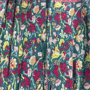 Joie Teal Floral Tie-Front Tunic with Burgundy & Yellow Accents thumbnail 2