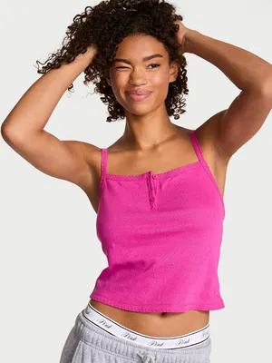 NWT PINK Pointelle Henley Cami in Pink Fire thumbnail 1