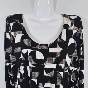 Ann Taylor Factory‎ Womens Black White Geometric Abstract Long Sleeve Top Large thumbnail 2