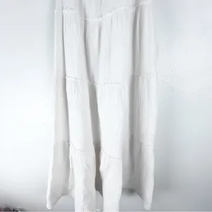 FREE THE ROSES 100% Cotton White Gauzy Tiered Lined Pockets Midi Dress Medium thumbnail 5