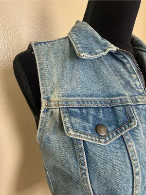 Vintage Kory Intl Blue Denim Vest Small Cropped Zip Front Y2K Grunge Made in USA thumbnail 4