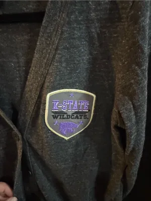 Women’s My U Kansas State Charcoal Button Cardigan with Wildcats Patch Medium Gray thumbnail 3