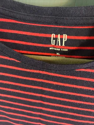 GAP Modern Tank Top - Classic Navy Blue and Red Striped Sleeveless | Size XL thumbnail 2