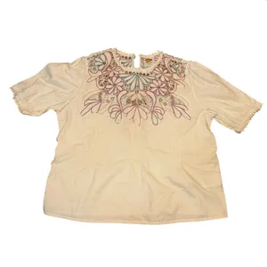 FARM RIO Beige Flower Embroidery Short Sleeve Blouse Size Large MSRP $248 SOO thumbnail 6
