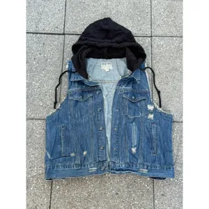 Others Follow Women Hooded Denim Vest Distressed Blue Jean Jacket Sleeveless XL thumbnail 2