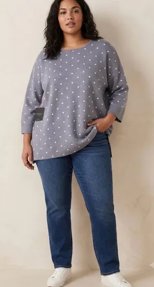 Cynthia Rowley Gray Polka Dot Scoop Neck Sweater thumbnail 1