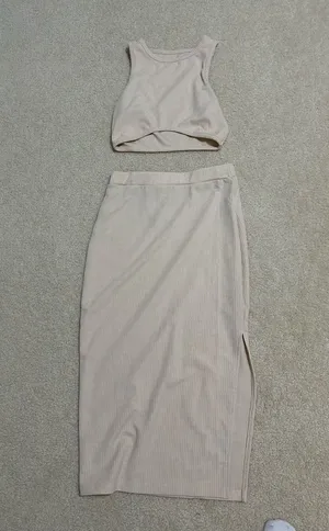 Elegant Cream Skirt Set Tan thumbnail 1