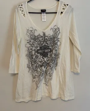 Harley Davidson L lattice Shirt Silver White Black‎ Pig Trail Rogers Arkansas thumbnail 1