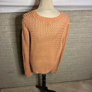 Pink Lily Crochet Knit Sweater Orange Long Sleeve‎ Open Weave Size L thumbnail 3