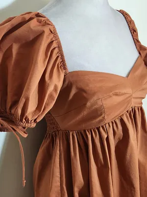 Olivaceous Terra Cotta Puffy Sleeve Mini Dress Size Small Wedding Guest Dress thumbnail 3