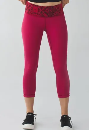 Lululemon Wunder Under Crop III *Reversible Cranberry / Alarming Sz 4 thumbnail 1
