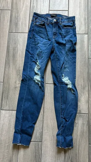 Judy Blue Dark Blue Distressed Skinny Jeans thumbnail 1