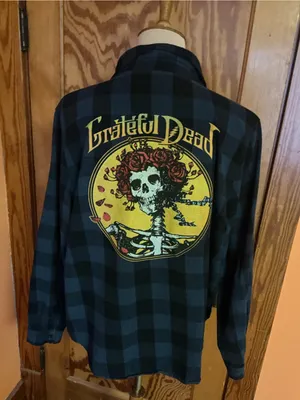 Grateful Dead Bertha Roses Skull Plaid Flannel Shirt Jacket Large thumbnail 5