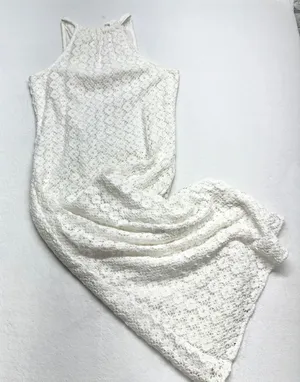 A New Day Lace Maxi Dress Womens Size S White Halter Boho Cotton Lined Floral‎ thumbnail 1