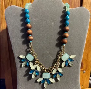 Taramanda Gold Tone Beaded Statement Necklace Blue thumbnail 1