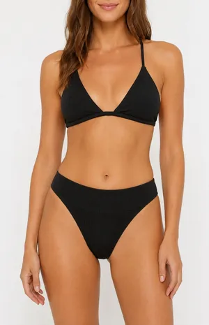 Aerie Black Ribbed High Cut Cheeky Bikini Bottom Medium NWT thumbnail 1