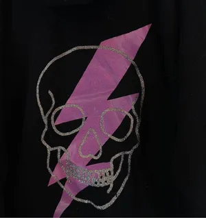 Black Graphic Skull Lighting Bolt Hoodie Size L thumbnail 4